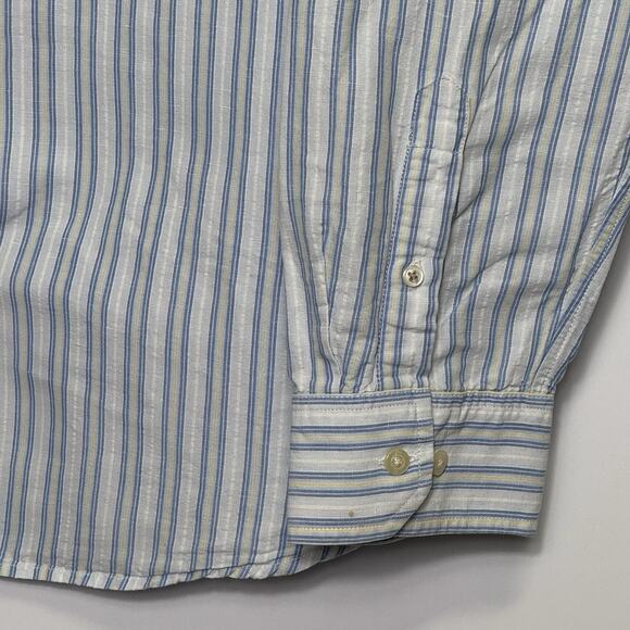 Banana Republic Classic XXL Tall Linen Cotton Shirt Blue White Stripe Long Sleev - Picture 6 of 13